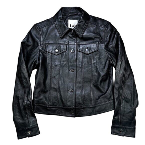 Lab EU38 US6 Lamb Leather Moto Jacket Black Streetwear Outdoors - Picture 1 of 5
